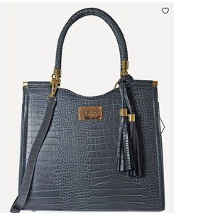 Bebe Natalie Satchel Shopper Handbag w/ Detachable Strap Faux Leather Gray NWOT